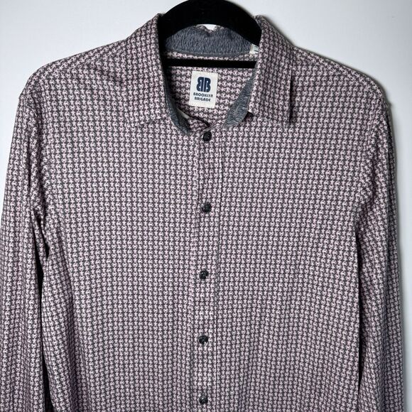 Brooklyn Brigade Shirt Mens Medium Gray Pink Crab Print Cotton Nautical Coastal - Picture 2 of 16